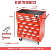 DNA Motoring TOOLS-00264 7-Drawer Red Plastic Top Rolling Tool Cabinet with Keyed Locking System