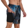 thumbnail image 2 of Logiee Lonely Night Sky Wolf Print Men's Swim Trunk,Quick Dry Board Shorts ,Men's Swim Trunks with Compression Liner, Bathing Suits with Pockets-3X-Large, 2 of 6