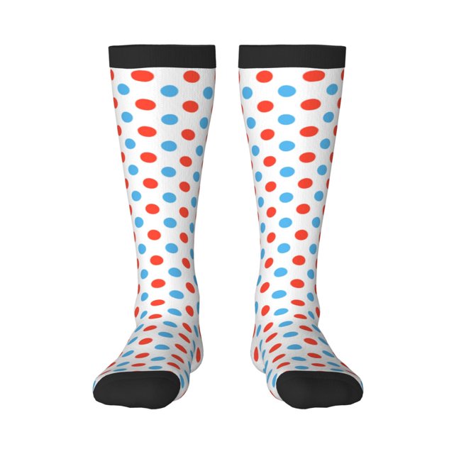 Fotbe Red Blue Polka Dots Calcetas Divertidas Estampadas para Hombre y Mujer, Calcetas de Algodón hasta la Rodilla para Caminar, Correr, Enfermería y Embarazo