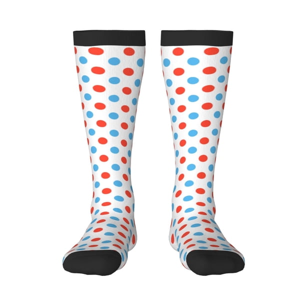 Fotbe Red Blue Polka Dots Calcetas Divertidas Estampadas para Hombre y Mujer, Calcetas de Algodón hasta la Rodilla para Caminar, Correr, Enfermería y Embarazo