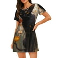 thumbnail image 1 of Fotbe Black Cat in Wildflowers Bata de Dormir para Mujer con Estampado, Camisón de Algodón de Manga Corta, Ropa de Dormir Casual, 1 of 6