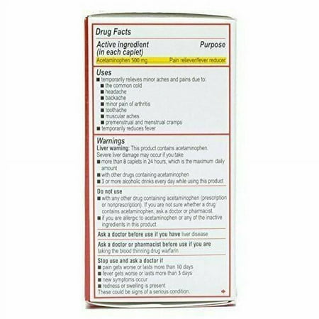 TYLENOL Extra Strength Pain Reliever & Fever Reducer, 500 mg Caplets 100 ea (Pack of 6)