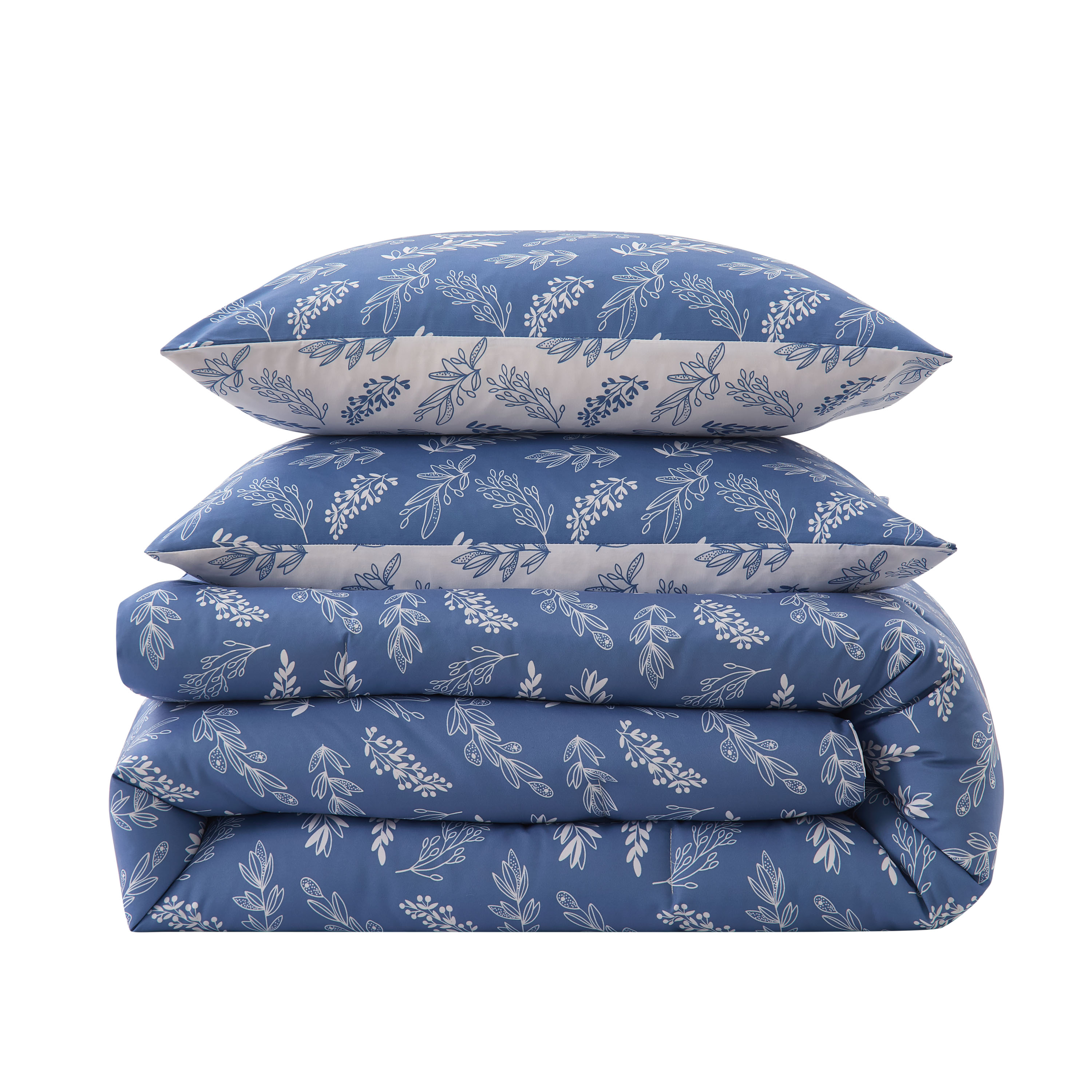 LammaLoe Queen comforter set, 3 Piece Botanical Bed in a Bag, Reversible Bedding Comforter Set with Sheets, Modern Bed Set, Slate Blue/Cloud Stone