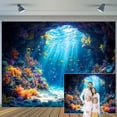 thumbnail image 2 of Under The Sea Backdrop, Underwater World Blue Ocean Sunlight Ray Colorful Coral Reefs Marine Life Photography Background, Kids Birthday Baby Shower Party Backdrop Decoration Photo Studio Props 10x6ft, 2 of 6