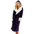 thumbnail image 3 of Rejlun Women Sherpa Robes Solid Color Fuzzy Plush Bathrobe Long Sleeve Sleepwear Plain Dressing Gown Warm Sleeping Fleece Robe Purple XL, 3 of 7