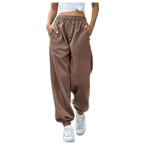 LEEy-World Sweatpants Women Women's Elegant High Waist Button Front Pleated Wide  Leg Suit Pants Coffee,XL 
