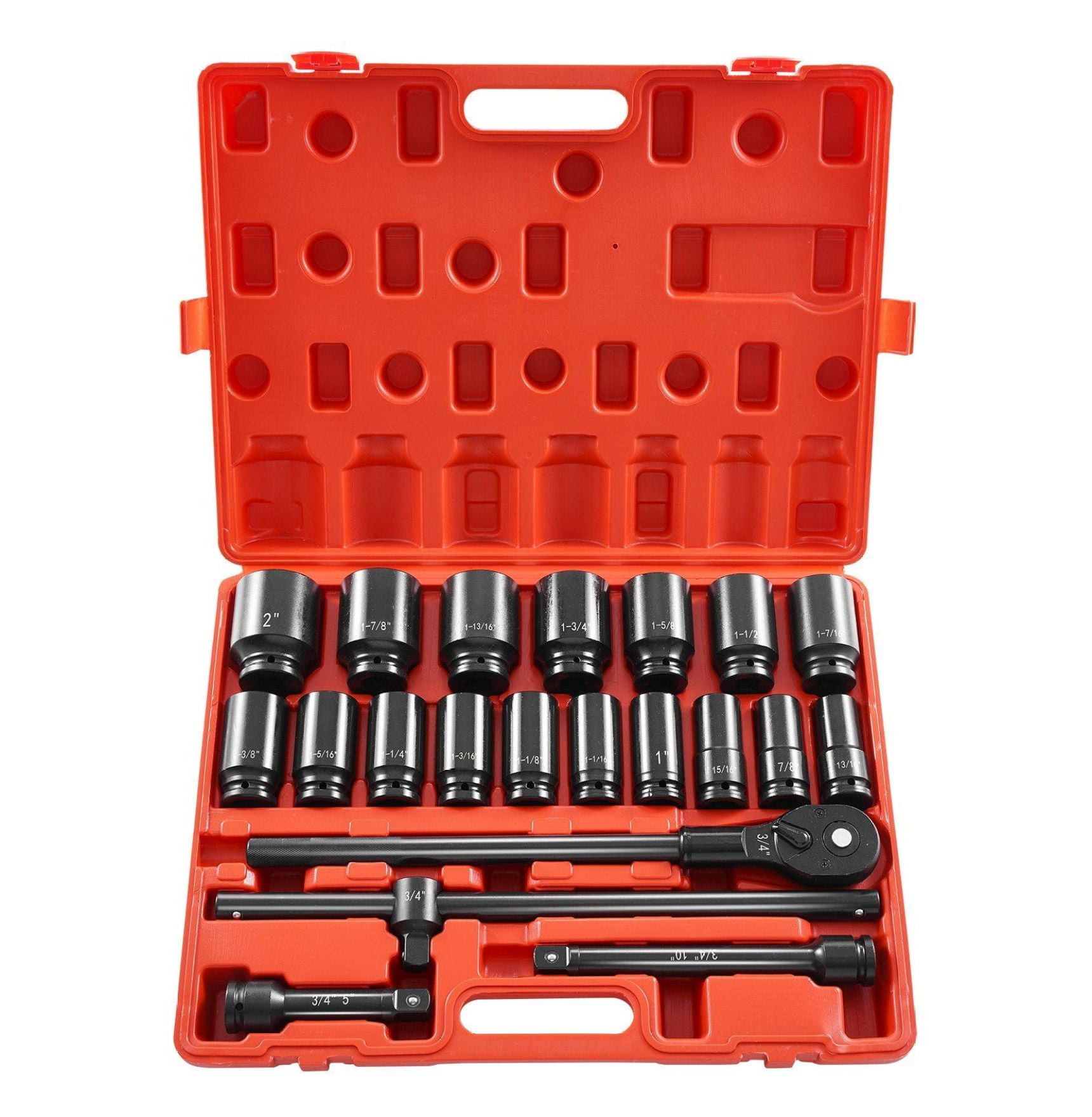 3/4 Inch Drive Impact Socket Set 22 Piece - Deep Socket Wrench Set, SAE Sizes 7/8-2 Inches, with Ratchet & Adapters for Trucks & Heavy Duty Vehicles