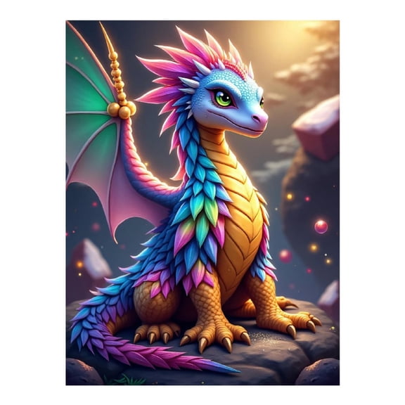 Diamond Art Kit for Adults, Cute Dragon Colorful Print No.727 Diamond Painting for Adults Beginners, 5D DIY Diamond Art Painting Kits, Colorful Diamond Painting Craft for Home Decor 12x16