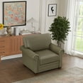 thumbnail image 2 of Modern PU Leather Seat Chair, Single Couch with Silver Nails Head Trim and Retro Solid Wood Legs, Lounge Chair with Round Armrest for Living Room, Bedroom, Office and Apartment, Grey, 2 of 8