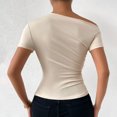 thumbnail image 4 of Oplxuo Off Shoulder Tops for Women Dressy Blouse Casual Short/Long Sleeve Ruched Asymmetrical Business Work Shirts, 4 of 6