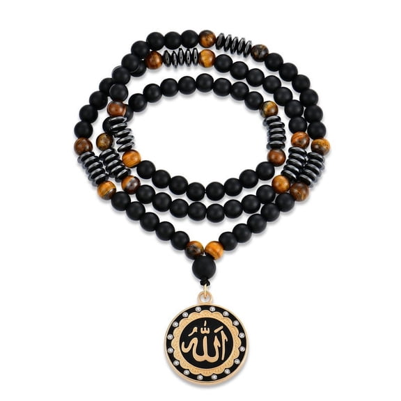 STARNNY Healing Necklace for Men Natural Stone Bead Necklace for Men Tiger Eye Healing Crystals Bead Cross Necklace Jewelry