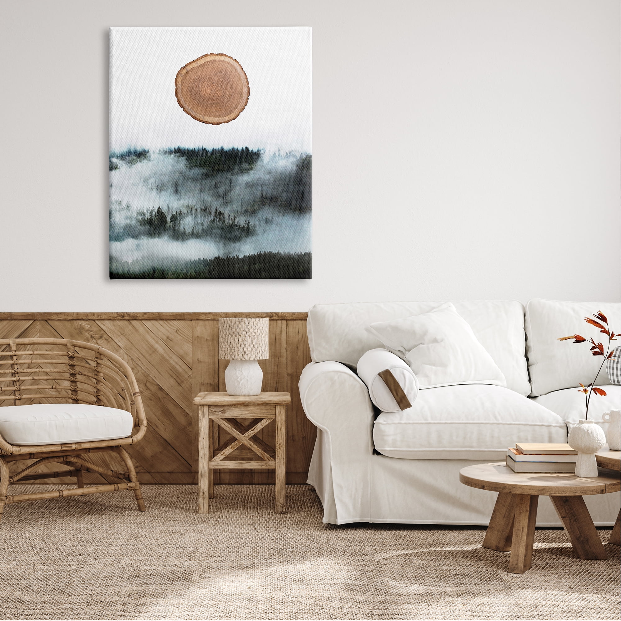Stupell Industries Abstract Minimal Tree Trunk Bark Foggy Mountain Rustic Painting Gallery-Wrapped Canvas Print Wall Art, 36 x 48, Design by Atelier Posters