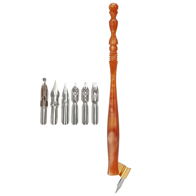 Dip Pen, Calligraphy Pen, Wood Metal Innovative For English Calligraphy Practicing Brown,Cyan