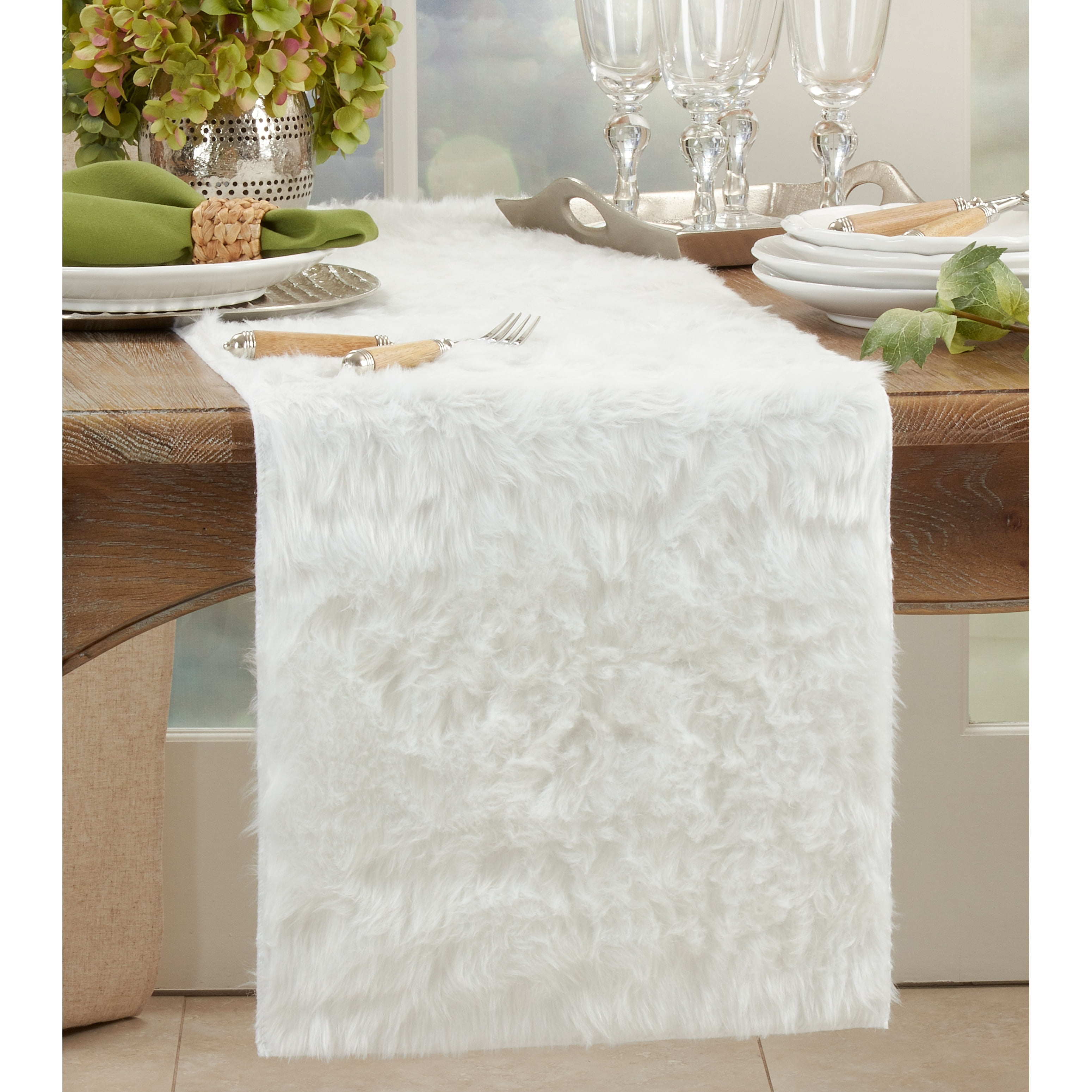 Saro Lifestyle Faux Fur Design Topper Table Runner