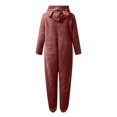 thumbnail image 6 of CCRFTGI Girls Boys Pajamas Onesies Zip Up Long Sleeve Hoodie Jumpsuits Soft Warm Loungewear With Pockets Wine 5-14Years, 6 of 6