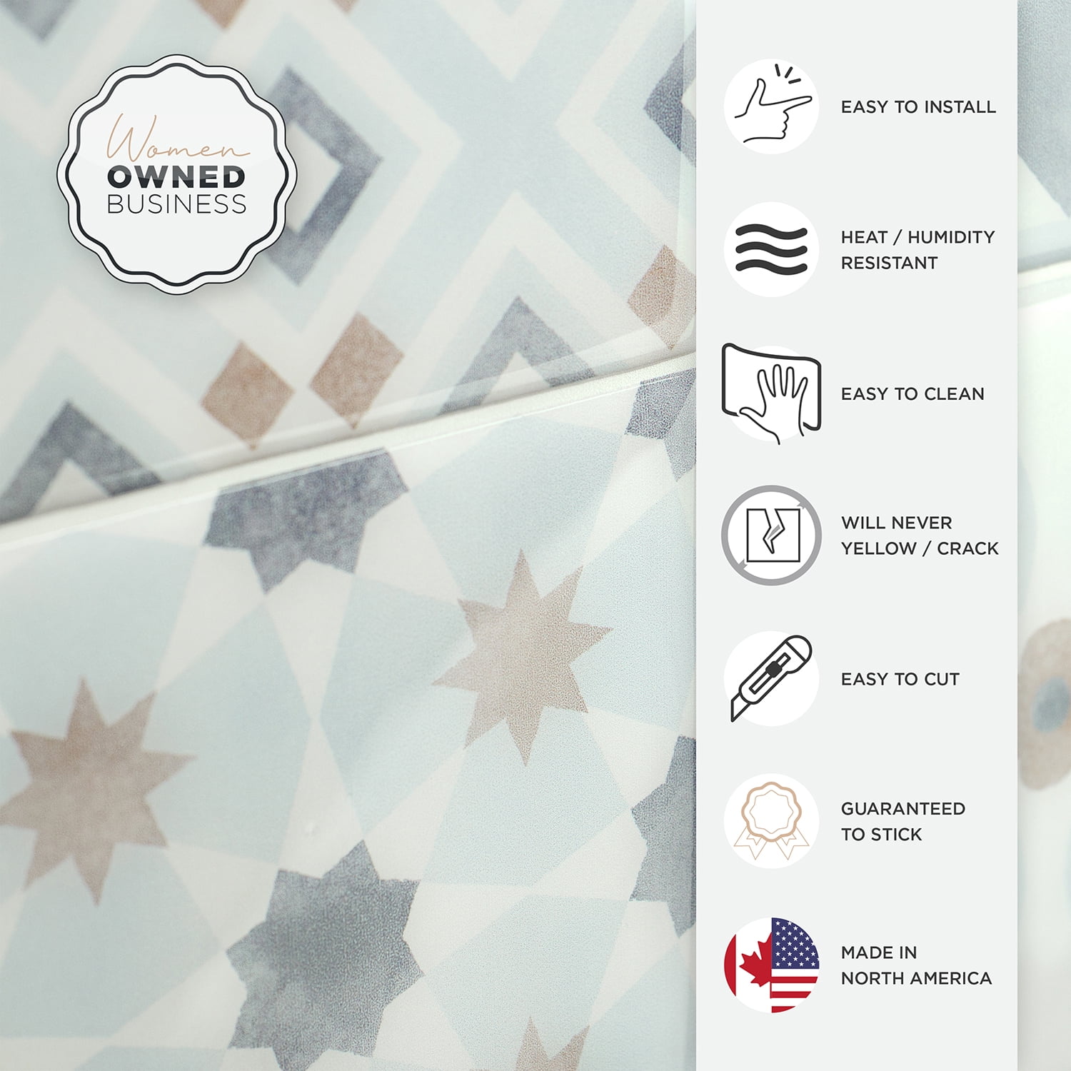 Smart Tiles - 3D Adhesive Peel and Stick Backsplash Tile, Blue, Brown & White - 5-Pack 9" x 9"