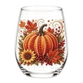 thumbnail image 2 of Fall Embroidery Print Stemless Wine Glass, Pumpkin and Fox Harvest Drinking Cup, Thanksgiving Tabletop Decor and Party Drinkware, 1 Pc, 2 of 7