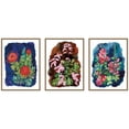 thumbnail image 4 of Kate and Laurel Proteas in Blue & Hollyhock 3 Piece Framed Canvas Wall Art Set by Lucia Gianello, Sylvie Dark Gold Whimsical, Flower Art for Wall Decor, 4 of 8