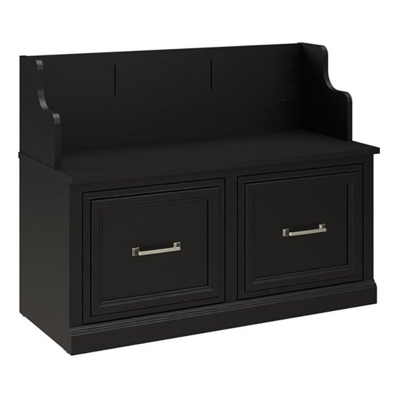 Bowery Hill 40" Engineered Wood Entryway Bench with Doors in Black Suede Oak
