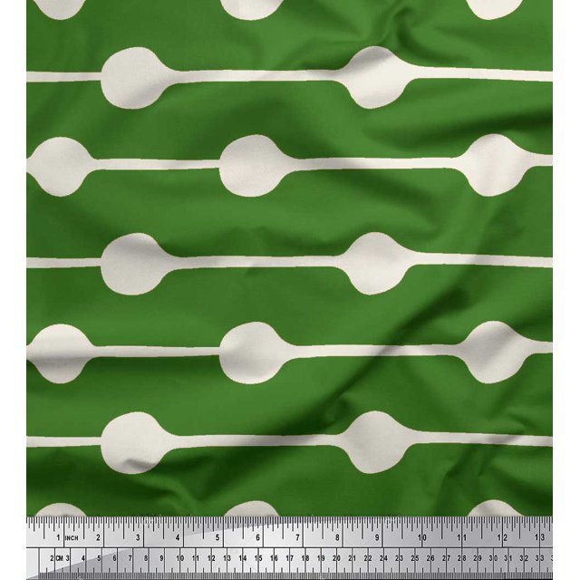 Soimoi Green polyester Crepe Fabric Dot & Stripe Printed Craft Fabric by the Yard 52 Inch Wide