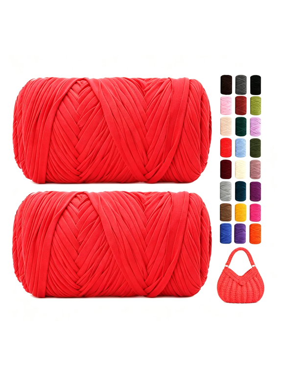 560G/240Yds T Shirt Yarn for Crocheting,Soft Elastic Fabic Tshirt Yarn for Crochet,2 Pack Polyester Yarn for Bags/Baskets/Coaster/Rugs/Diy Crafts for Knitting