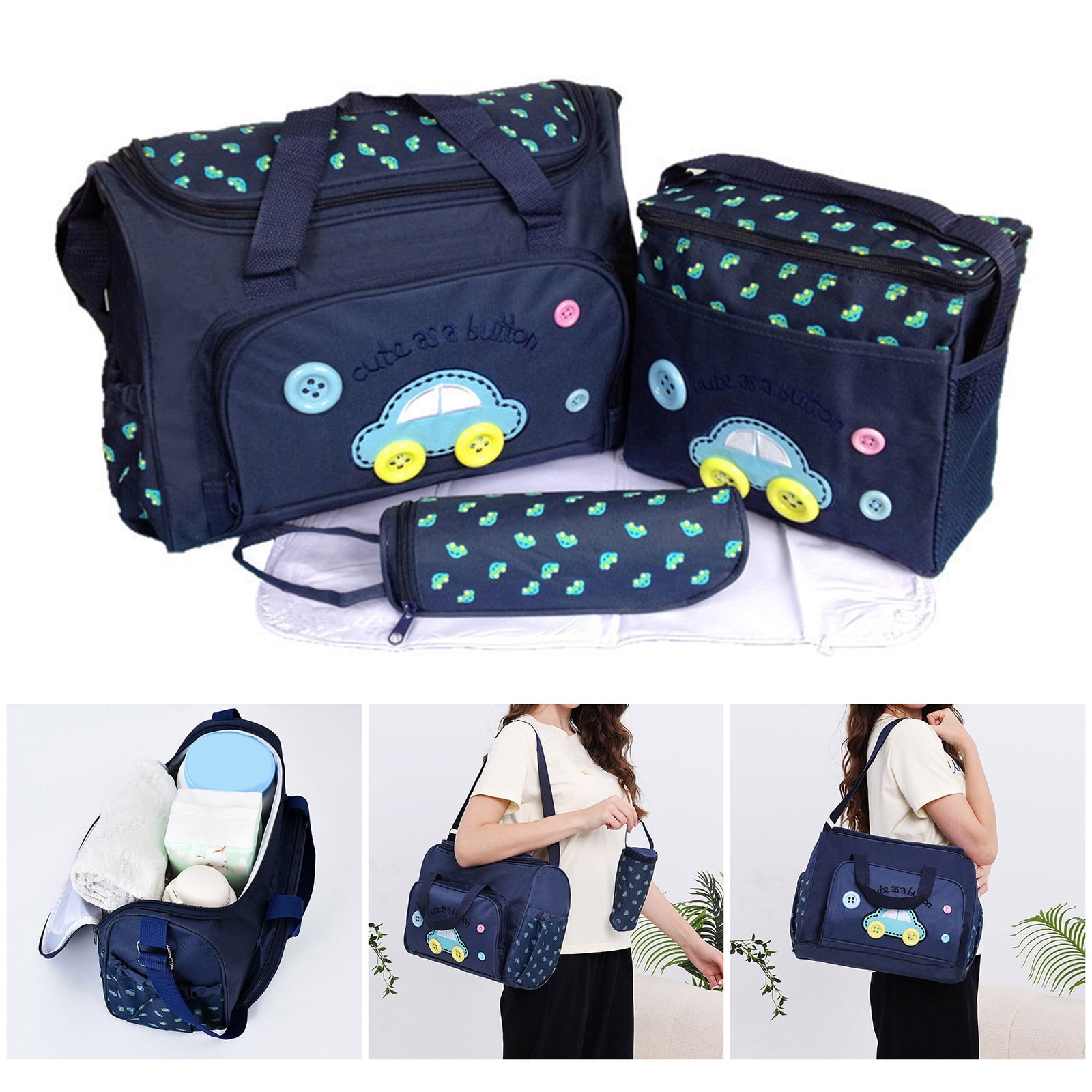 Pack of 4 Baby Changing Bag Set Portable Baby Diaper Bags with Multiple Compartments and Comfortable Straps
