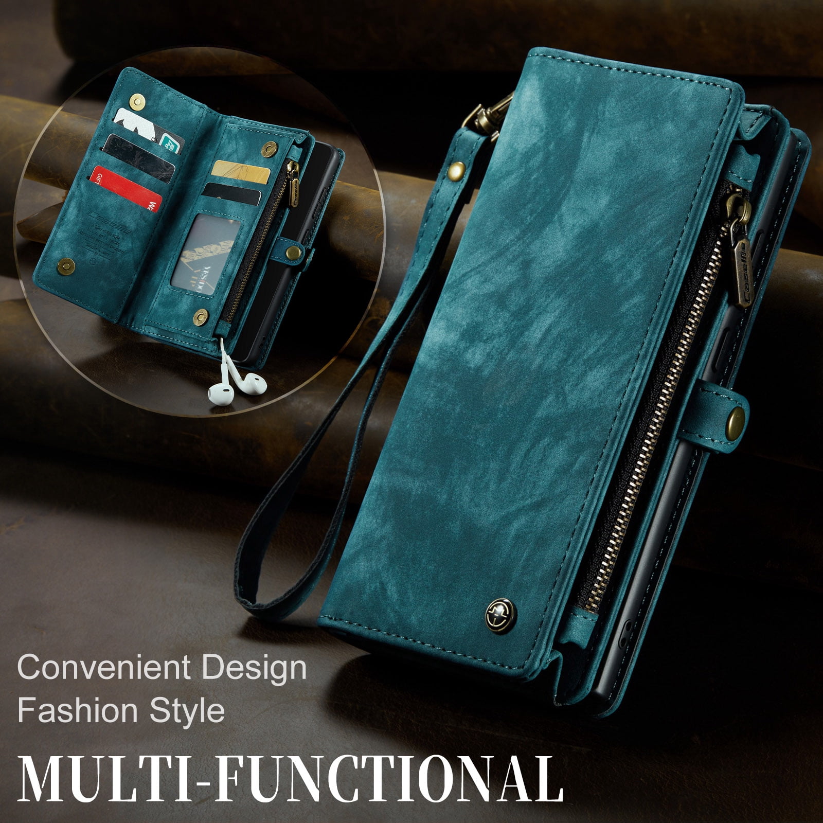 Feishell Durable 2- In-1 Magnetic Detachable Wallet Case for Samsung Galaxy A52 4G/5G,for Women Men,Premium PU Leather Zipper Pocket Flip Multi Card Slots Purse Phone Case with Wrist Strap,Green