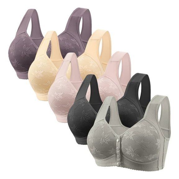 jobturf 5 Pack Sports Bras for Women Comfy Lace Front Closure Push Up Bra Plus Size No Underwire Supportive Breathable Bralettes