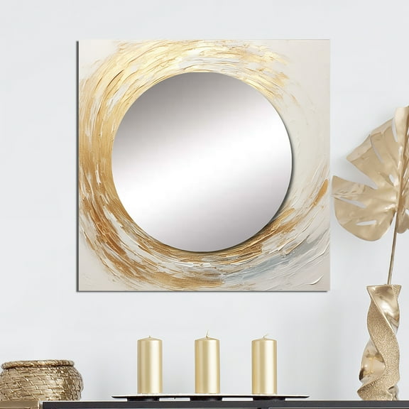 Designart "Vortex Of Gold And White Soft Waves" abstract spirals Square Mirror For Wall Decor - Large Beige Square Printed Wall Mirror Art - Square Modern Mirror - Wall Mounted Square Mirror