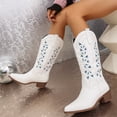 thumbnail image 6 of Cowboy Boots for Women Black Knee High Cowgirl Tall Boots Retro Embroidered Chunky Heel Western Boot, 6 of 9