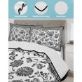 thumbnail image 3 of Quilts Queen Size Bedding Set, Black Floral Reversible Summer Quilt 3 Pieces, Vintage Flowers Leaves Farmhouse Greek Key Lightweight Bedspreads Coverlets with 2 Pillow Shams for All Seasons, 3 of 5