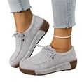thumbnail image 2 of IEMIEMIEM Women’s Canvas Loafers Breathable Lace-Up Platform Casual Soft Comfort Walking Shoes Lightweight Non Slip Wedge Sneakers for Daily Outdoor Travel Work All Day Standing Wear Gray 7.5 Wide, 2 of 6