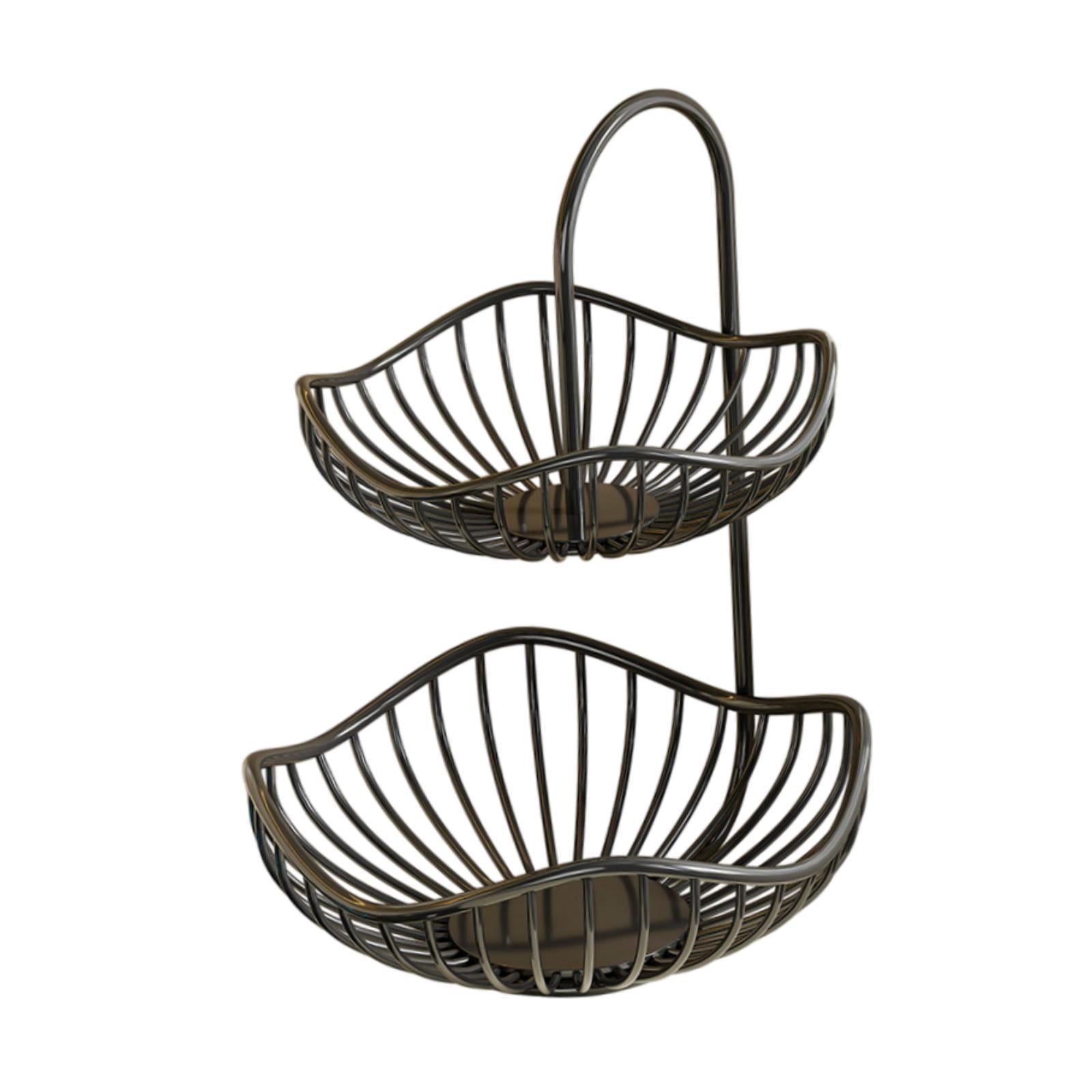 YWMJZEU 2 Tiered Fruit Basket Kitchen Decorative Efficient Organization Countertop Black 30cmx40cm