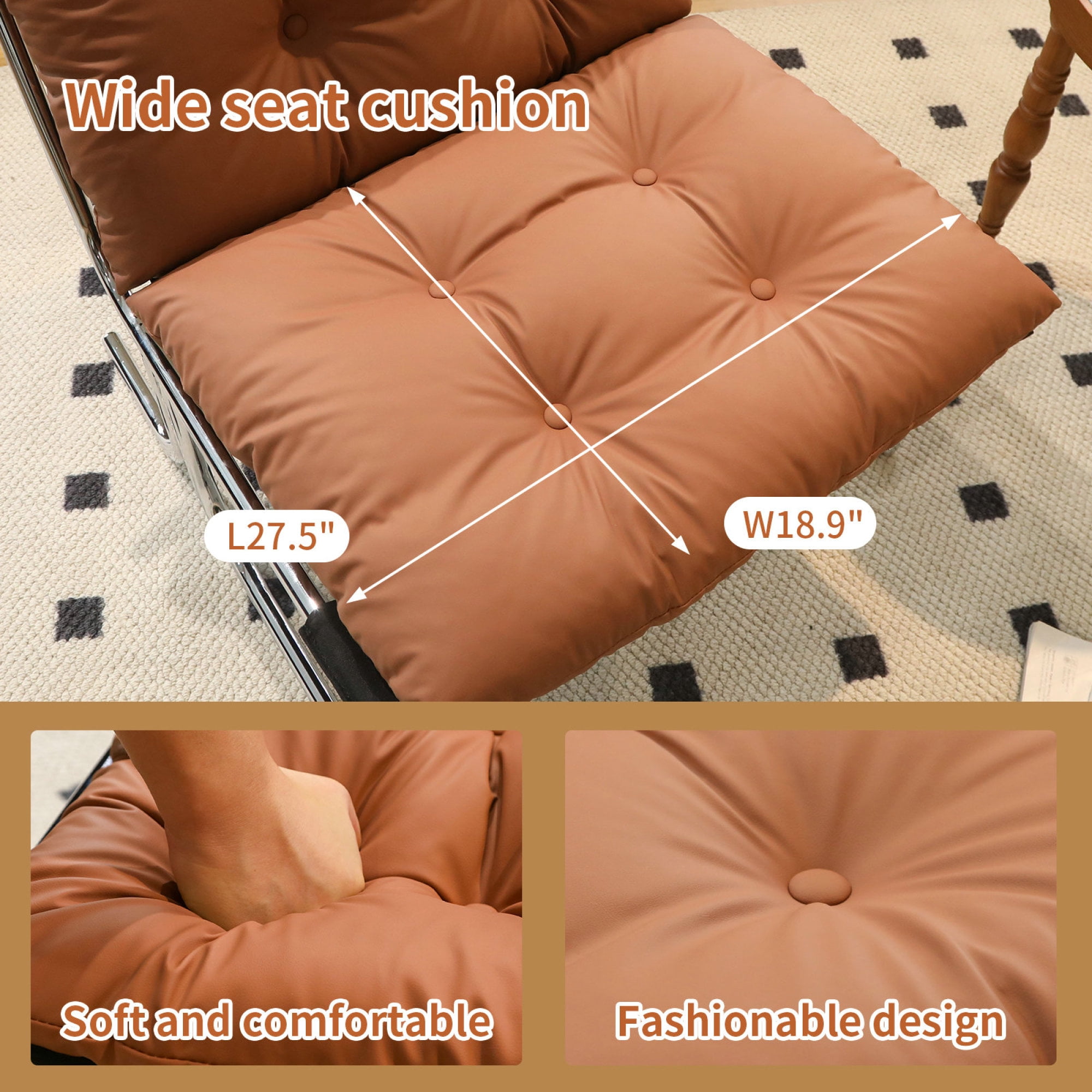 Leumius Modern Accent Chair Leather Armchair with High Back,Metal Legs,Soft Padded for Living Room/Office,Brown
