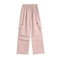 thumbnail image 6 of ITSAME Girls Cargo Pants, High Waist Multi-Pocket Drawstring Kids Fashion Casual Wide Leg Pants Pink 5-6T, 6 of 6
