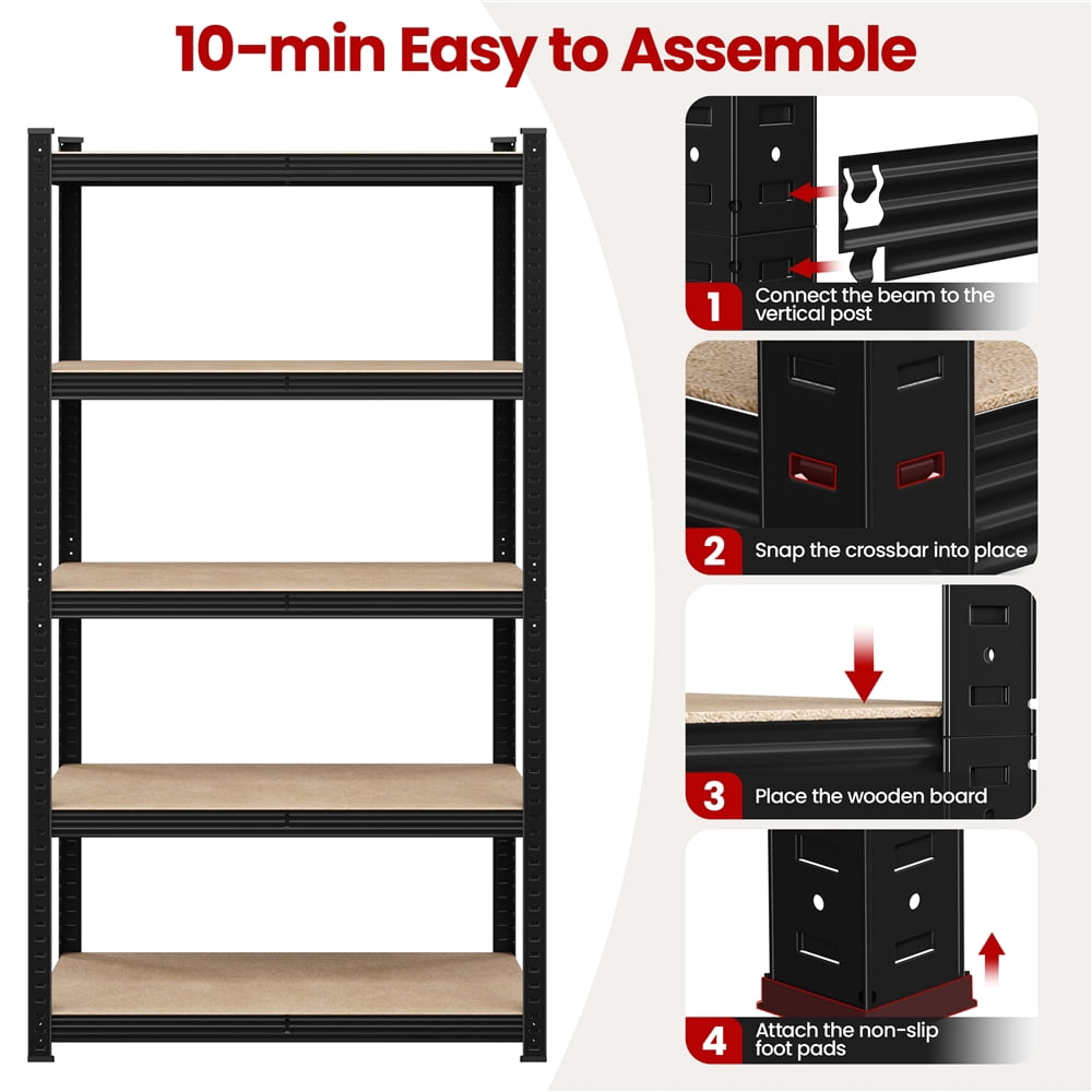 Yaheetech 5 Tier Metal Storage Rack with Adjustable Shelves, Set of 4, Black