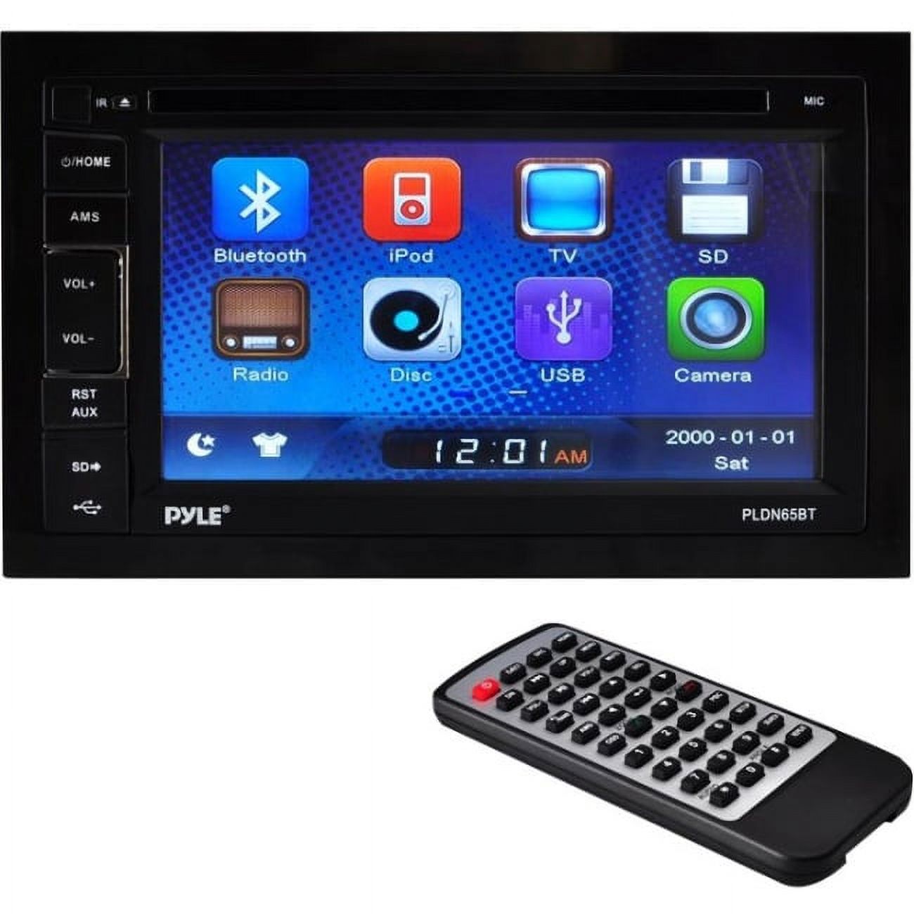 PYLE PLDN65BT - 6.5'' Double DIN In-Dash Touch Screen TFT/LCD Monitor w/MultimediaDisc/CD/MP3/MP4/CD-R/USB/SD-MMC Card Slot AM/FM, Bluetooth receiver - image 2 of 2