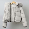 thumbnail image 2 of Smupbvky Womens Puffer Jacket with Faux Fur Hood Cropped Zip Up Warm Winter Coat Long Sleeve Quilted Outerwear (2XL, Gray), 2 of 8