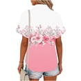 thumbnail image 5 of WHLBF Womens Tops Short Sleeve Summer Printing Flax Plaid Flared Hem Button-Up Shirt Pink L, 5 of 6
