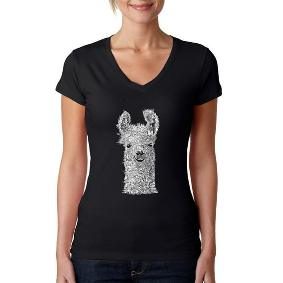 LA Pop Art Women's Word Art V-Neck T-Shirt - Llama