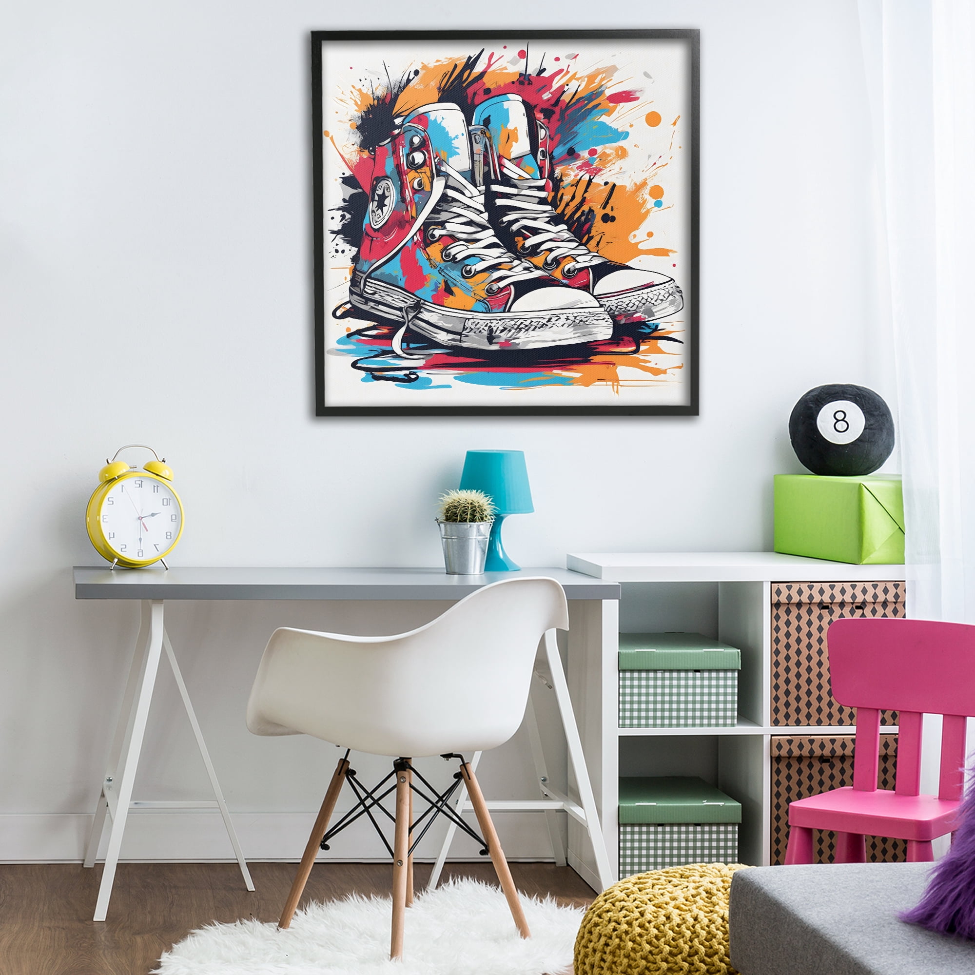 Stupell Industries Colorful Sneakers Graffiti Splash Black Framed Giclee Art, design by Creative Studio