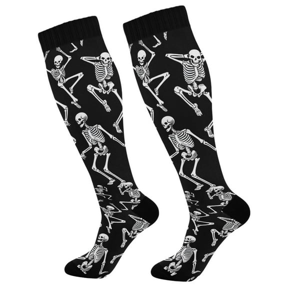 Haosy Compression Socks for Men Women Knee High Running Socks for Nurse Hiking Recovery Travel Athletic 2 Pairs Skeletons Dancing