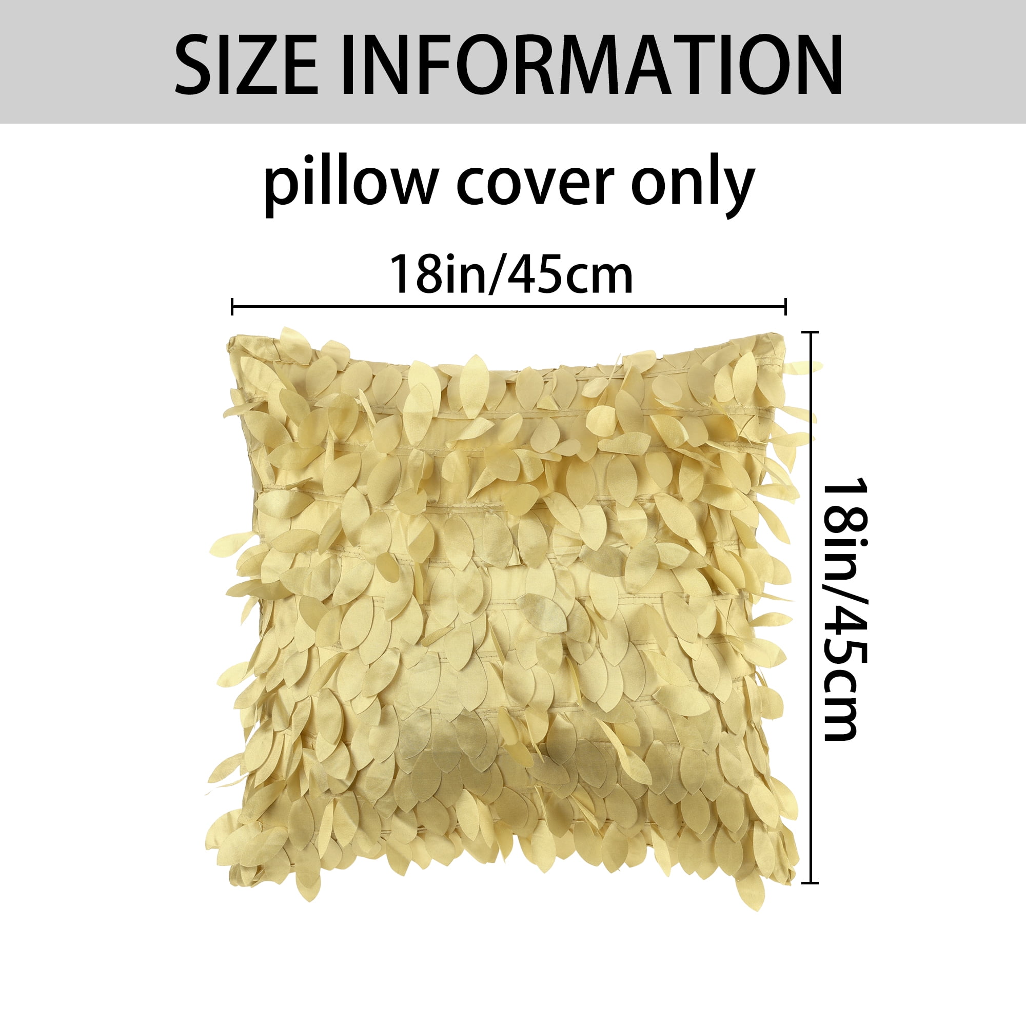 Unique Bargains Sequins Leaf 3D Throw Pillow Cover Pack of 4 Solid Color Cushion Covers Gold 18" x 18"