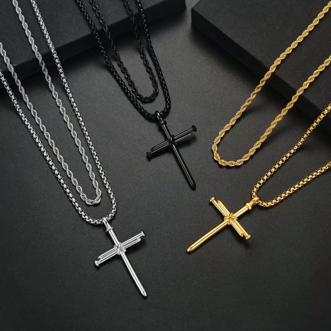 TINGN Layered Cross Necklace for Women Stainless Steel Gold Silver Black  Rose Gold Paperclip Chain Layering Cross Pendant Cross Necklace for Women 