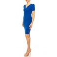 thumbnail image 2 of Moa Collection Women's Solid Sheath Dress with a Deep V-Neckline and Puff Sleeves, 2 of 6