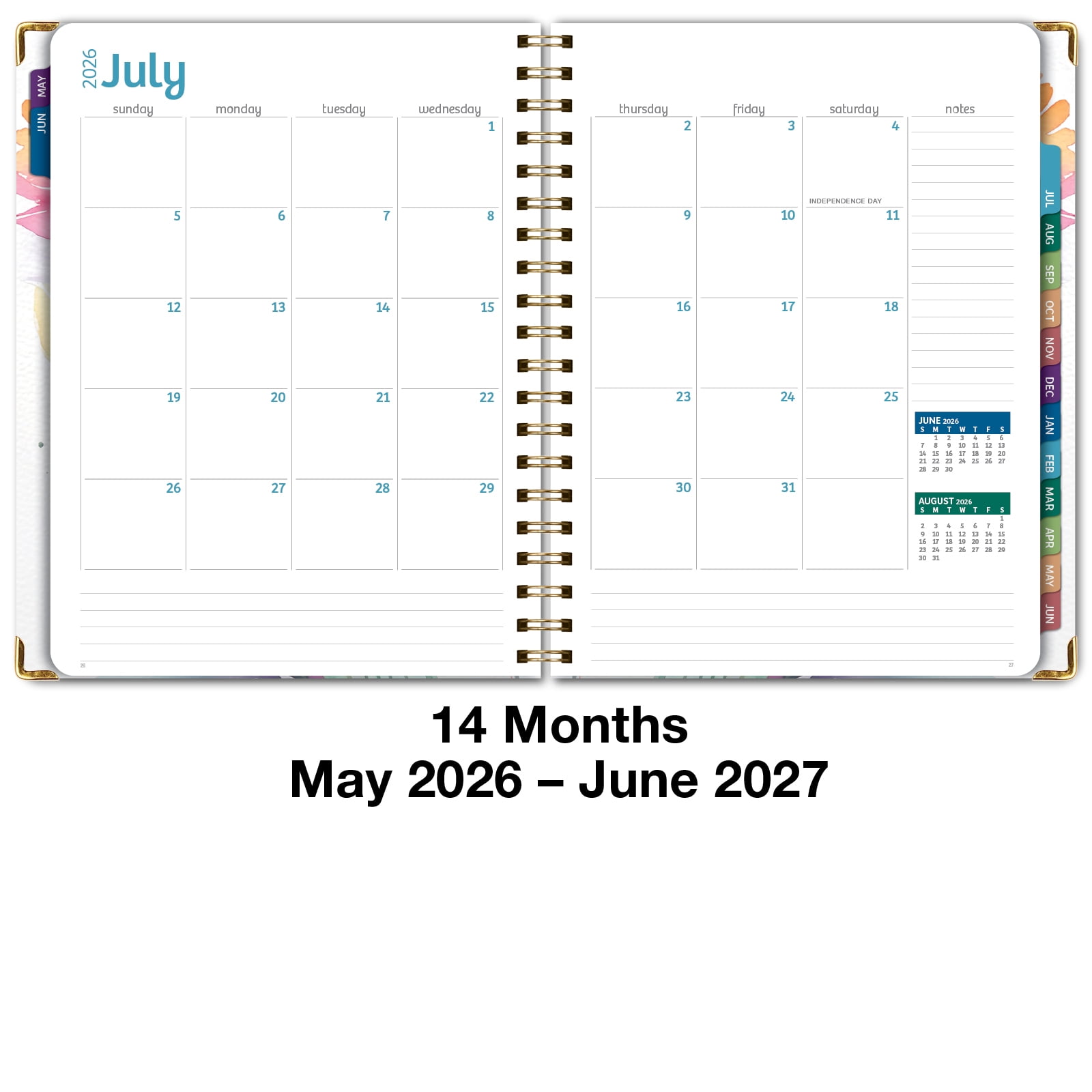 2026-2027 Excello Brands 8.5" x 11" Academic Year Hardcover Fashion Planner, Weekly/Monthly, 14 Month, Rainbow Floral