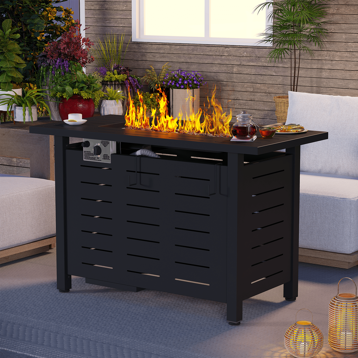 Sunmthink 42" Propane Fire Pit Table 50,000 BTU Steel Gas Fire Table with Waterproof Cover,Black