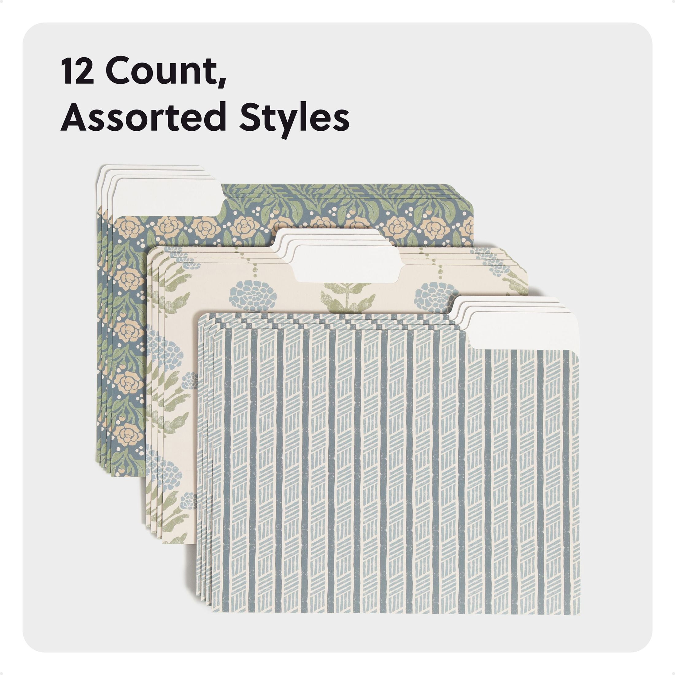 U Brands Fashion File Folders, Set of 12, Handcrafted Haven Blue, 1/3-Cut Tabs, Letter Size