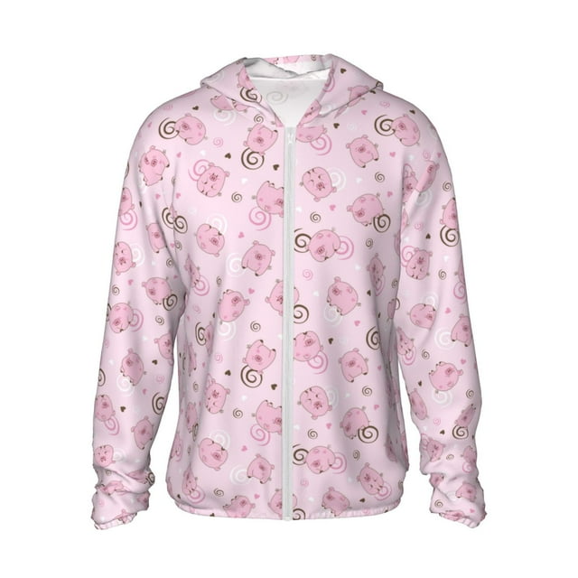 Disketp Mignon Cochon pour Hommes Chandail à Capuchon de Protection Solaire Performance Manches Longues Pêche Plein Air Léger-Grand