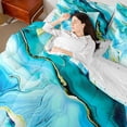 thumbnail image 5 of Manfei Abstract Marble Texture 7pcs Bedding Comforter Set,Fluid Stripe Aesthetic Queen Bedding Sets,Gold Blue Queen Sheet Sets For Kids,Lightweight Room Decor Reversible, 5 of 9